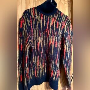 Zara Red and Blue Turtleneck Sweater with Artistic Design